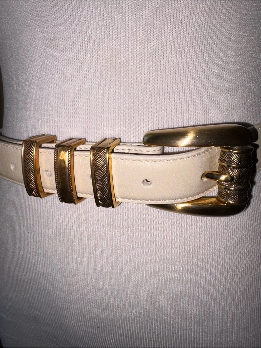 Vintage 90s Brighton Ivory Belt Gold-Tone Buckle Decorative Keepers